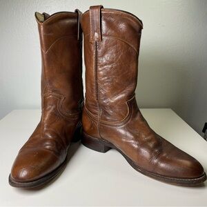 Dan Post Roper Leather Cowboy Western Boots Brown Pull On Style Mens 9M
